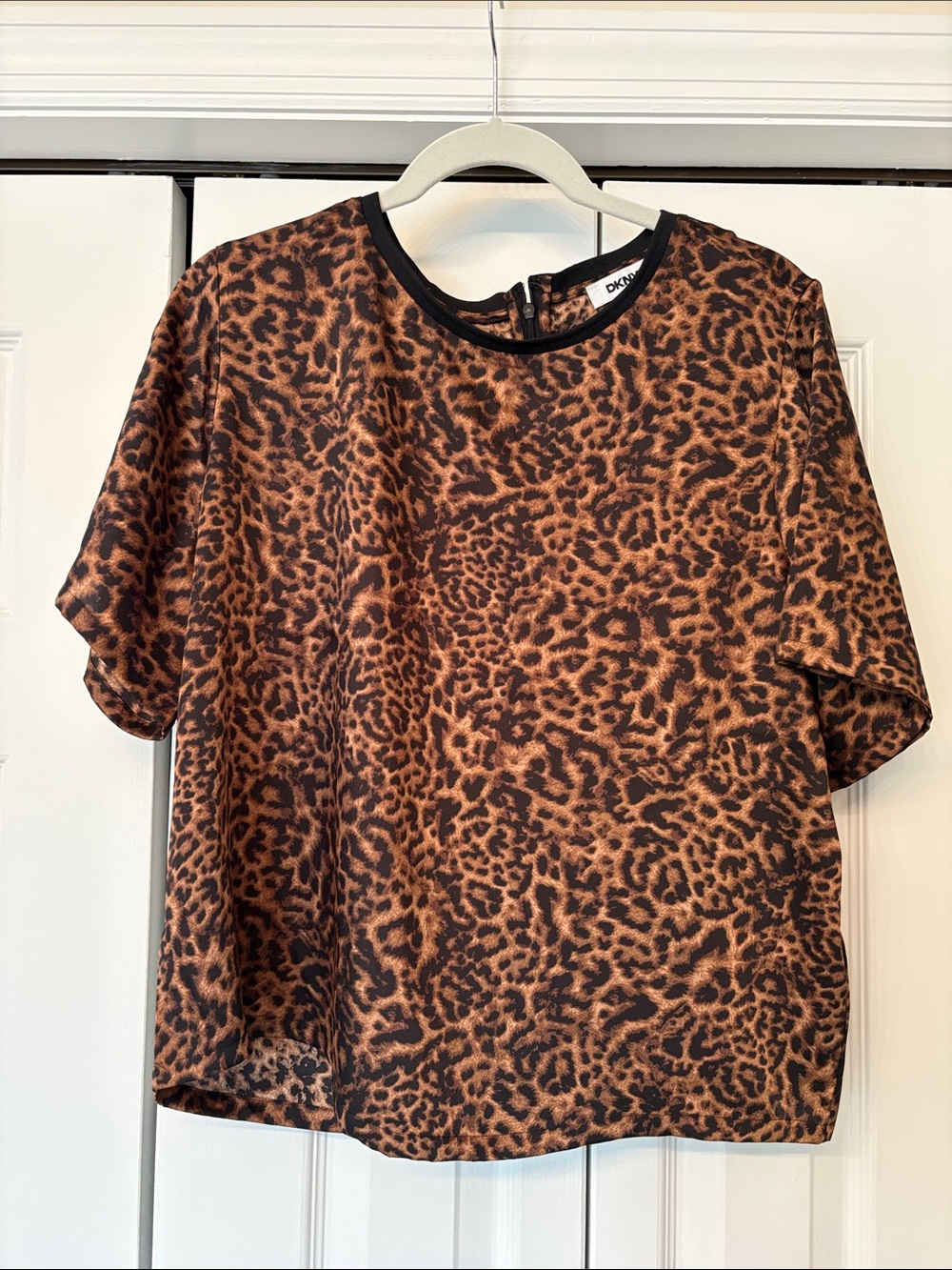 DKNY Leopard Print Short Sleeve Top - Brown/Black